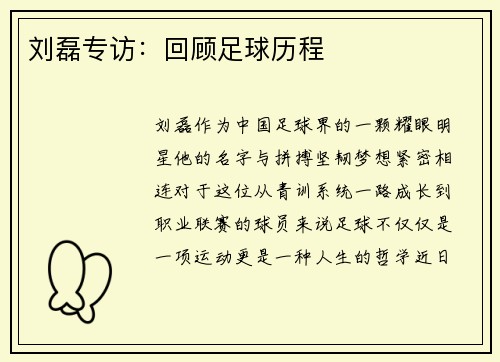 刘磊专访：回顾足球历程
