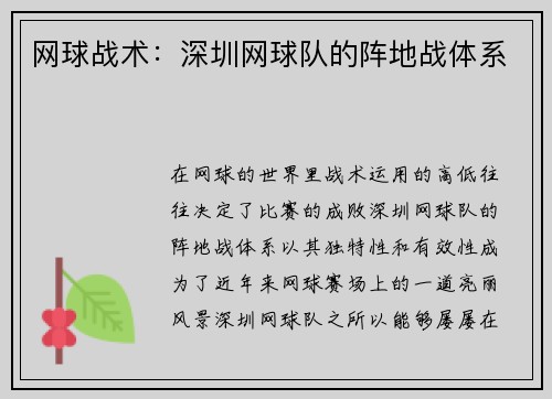 网球战术：深圳网球队的阵地战体系