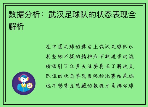 数据分析：武汉足球队的状态表现全解析