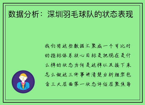 数据分析：深圳羽毛球队的状态表现