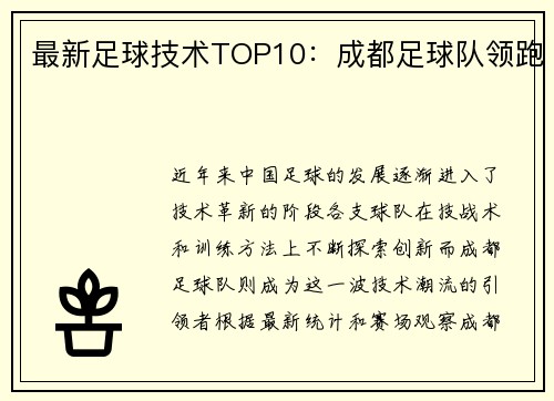 最新足球技术TOP10：成都足球队领跑